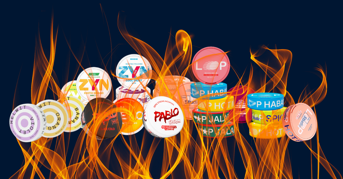 a picture of flaming hot nicotine pouches, what is the strongest nicotine pouches on the market?