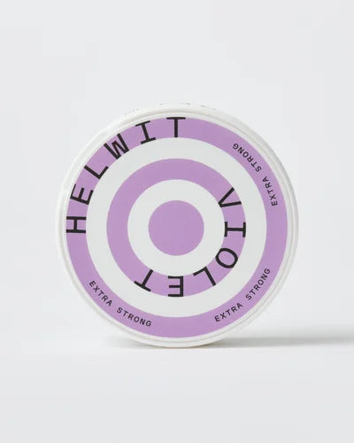 a white nicotine pouche of helwit in flavour violet with a extra strong strength 